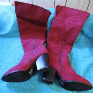 WOMEN'S Express Suede Over-the-Knee Burgundy 4" Block Heel Side Zip Boots SZ. 8
